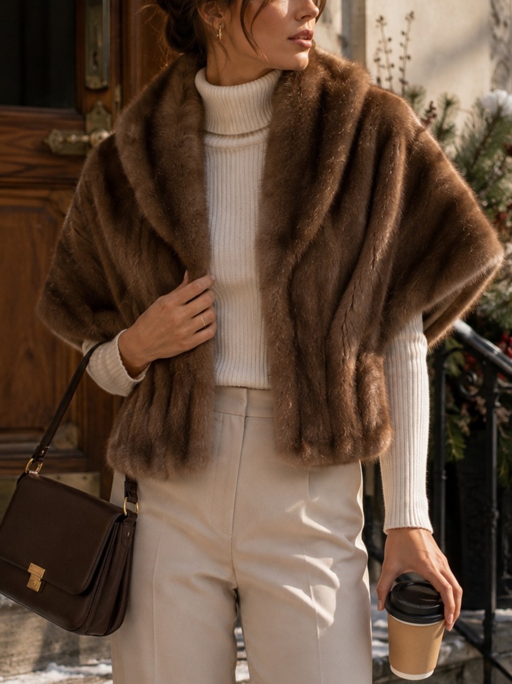 Vintage 50s 60s Mink Fur Cape Stole Wrap M-XL Brown Winter Hollywood Formal EUC